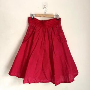 Red Knee Length Hand-sewn Skirt